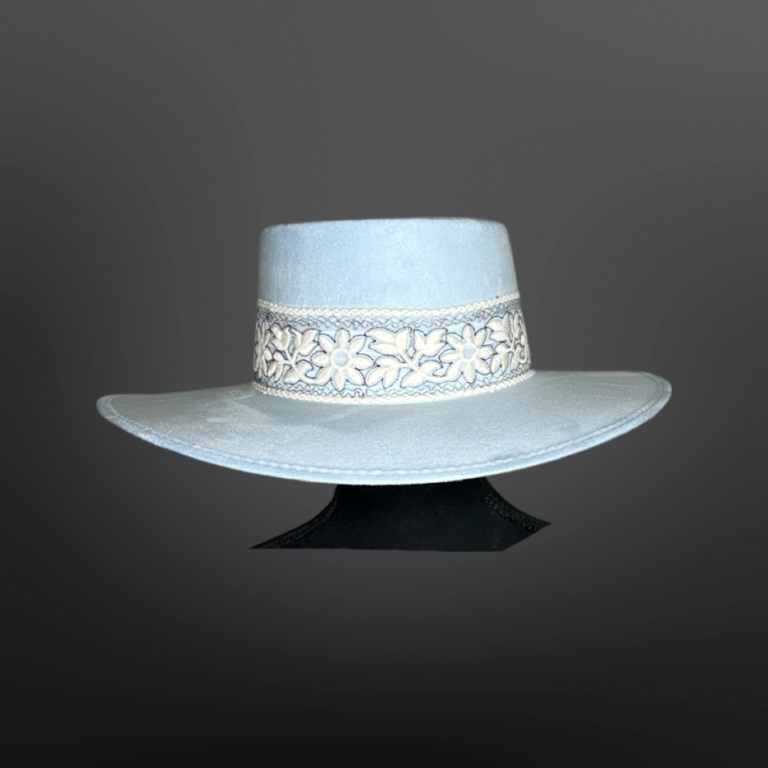 Boater Vegan Suede Embroidered band