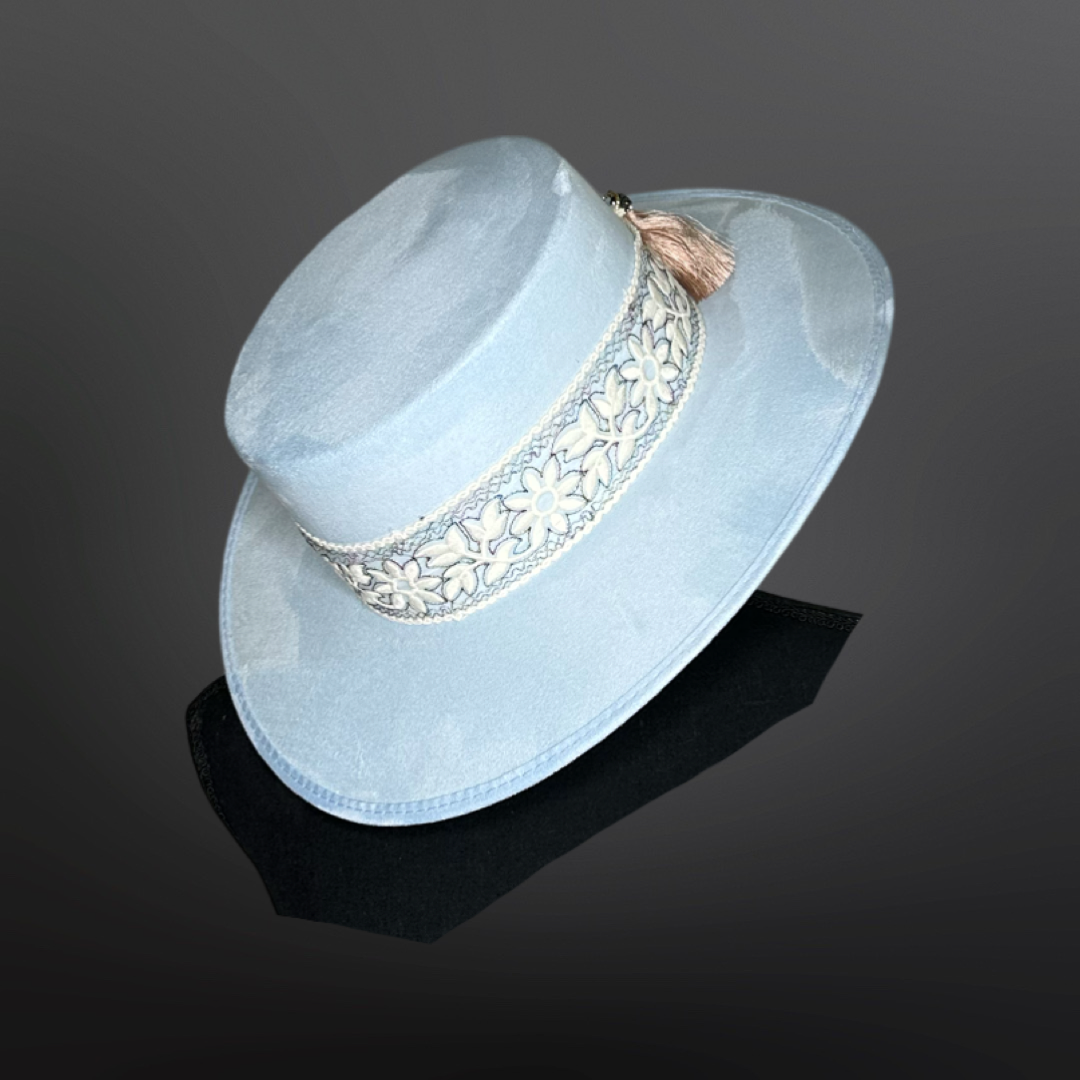 Boater Vegan Suede Embroidered band