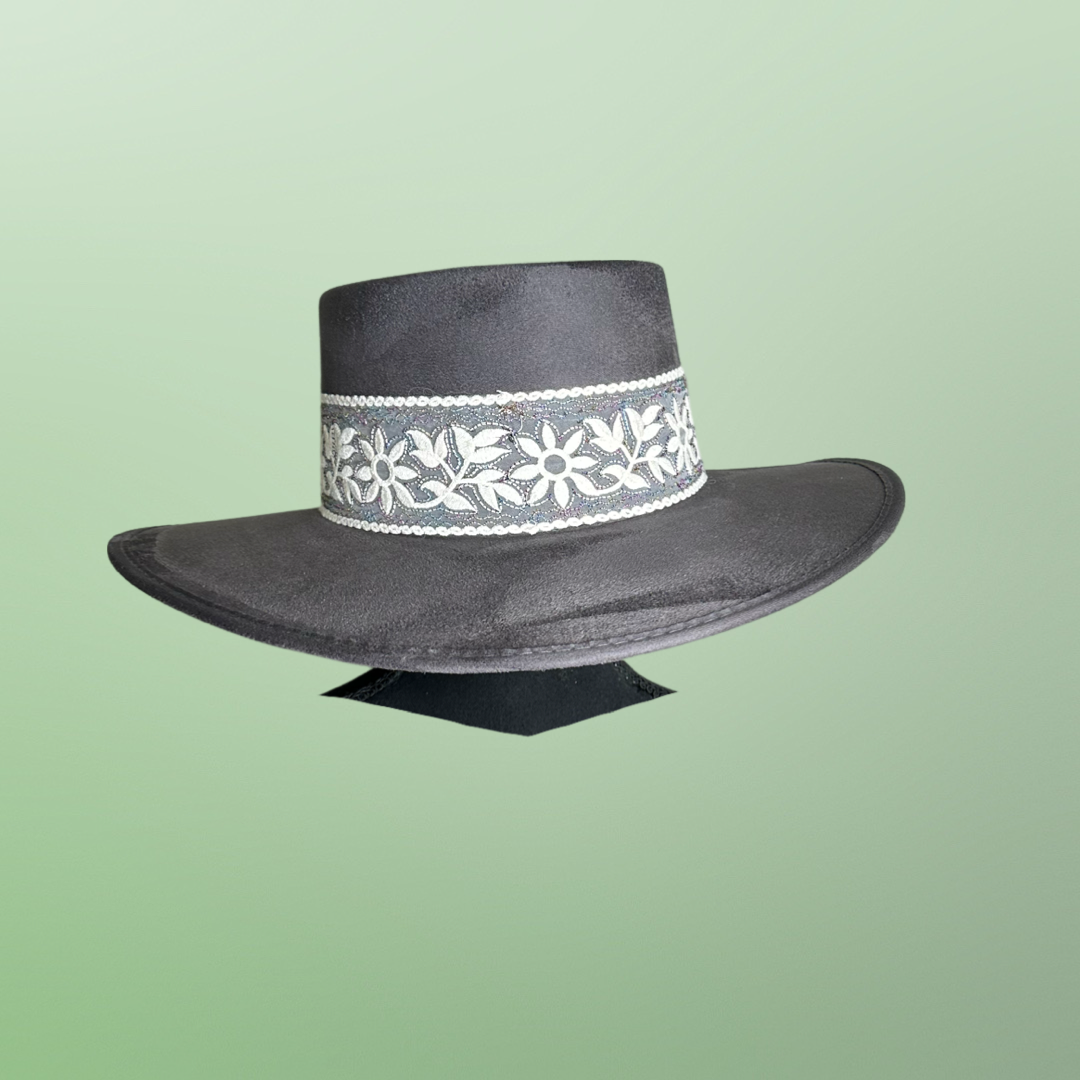 Boater Vegan Suede Embroidered band