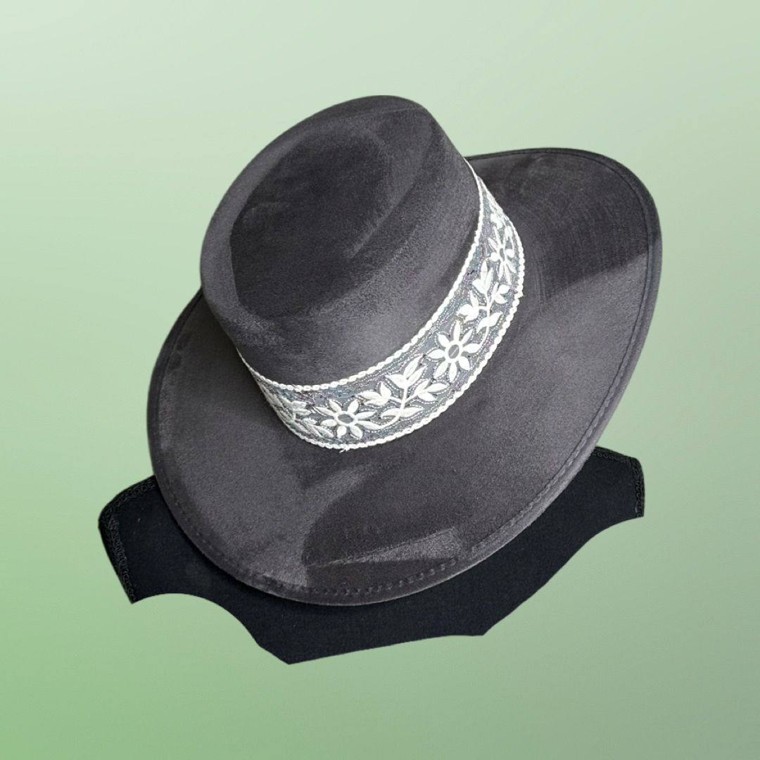 Boater Vegan Suede Embroidered band