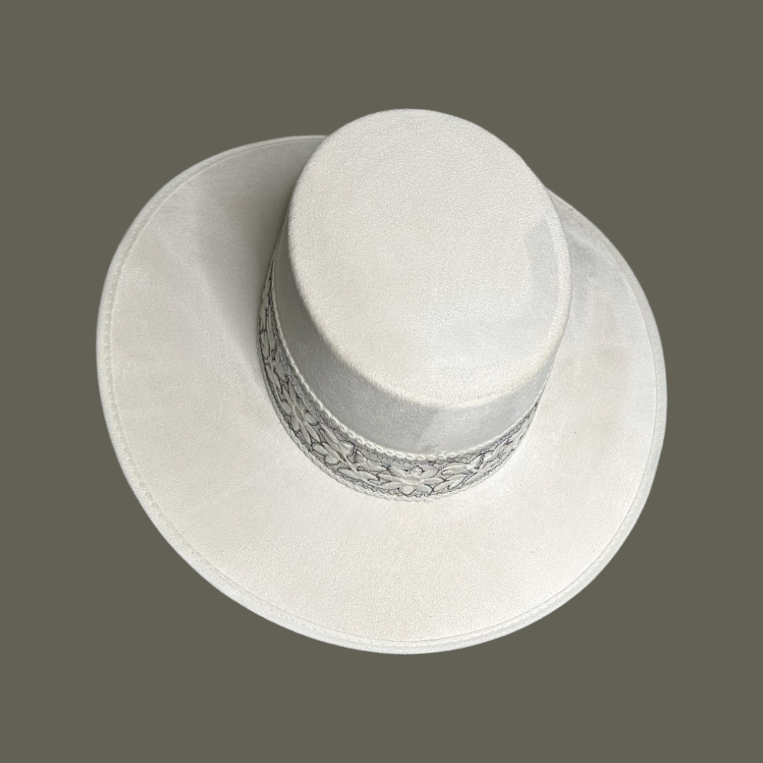 Boater Vegan Suede Embroidered band