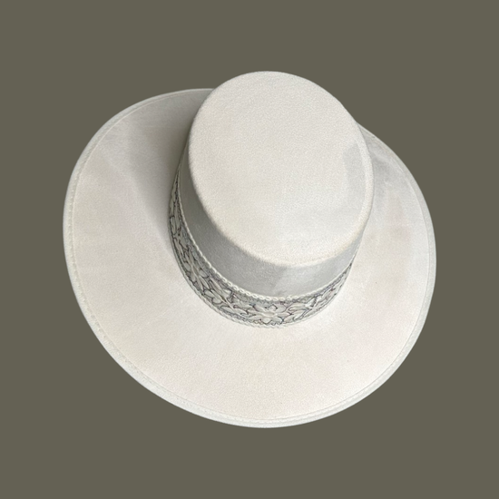 Boater Vegan Suede Embroidered band