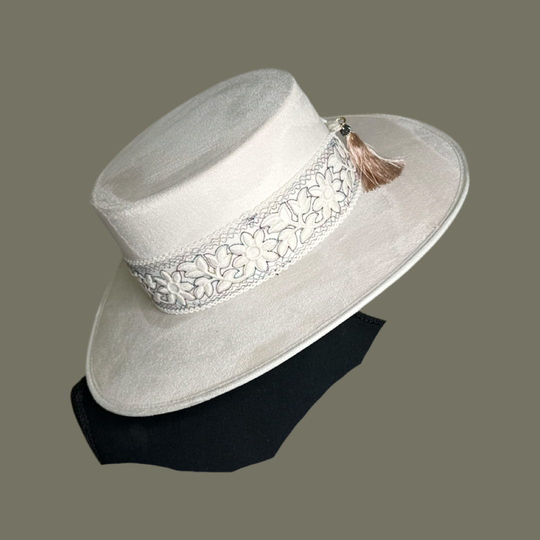Boater Vegan Suede Embroidered band