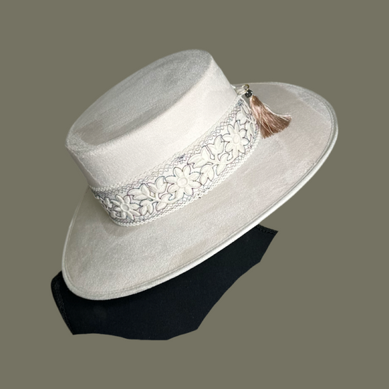 Boater Vegan Suede Embroidered band