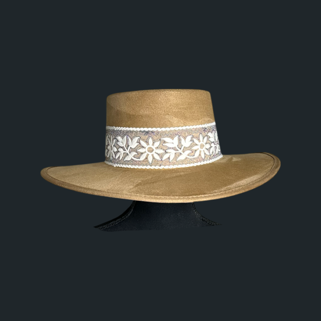 Boater Vegan Suede Embroidered band