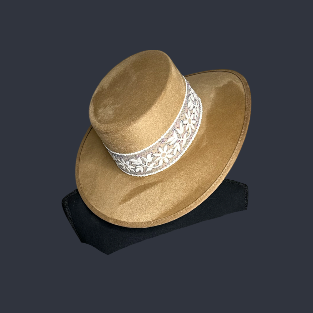 Boater Vegan Suede Embroidered band
