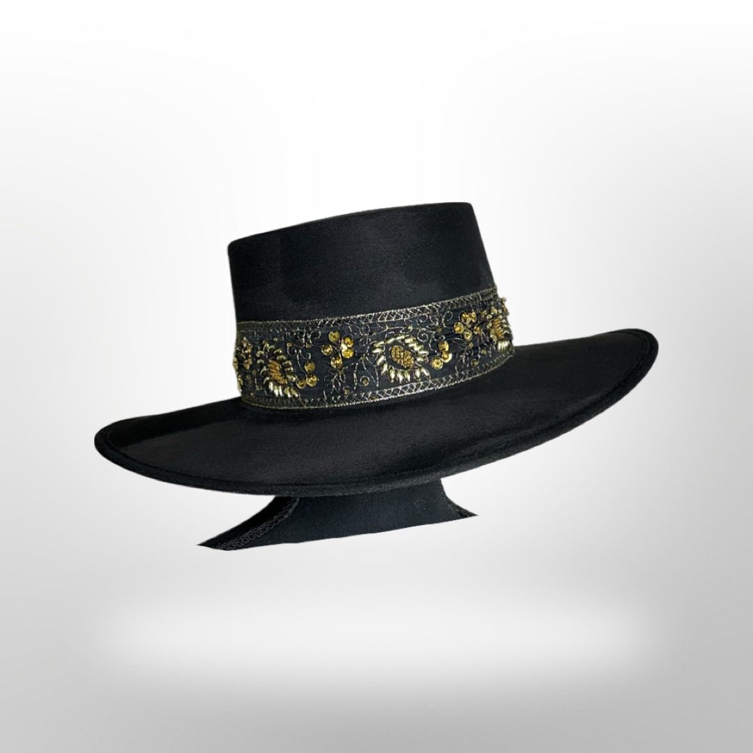 Boater Vegan Suede Embroidered band