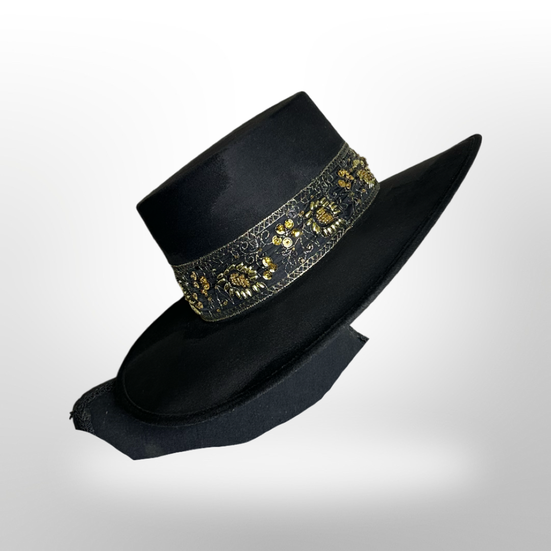 Boater Vegan Suede Embroidered band