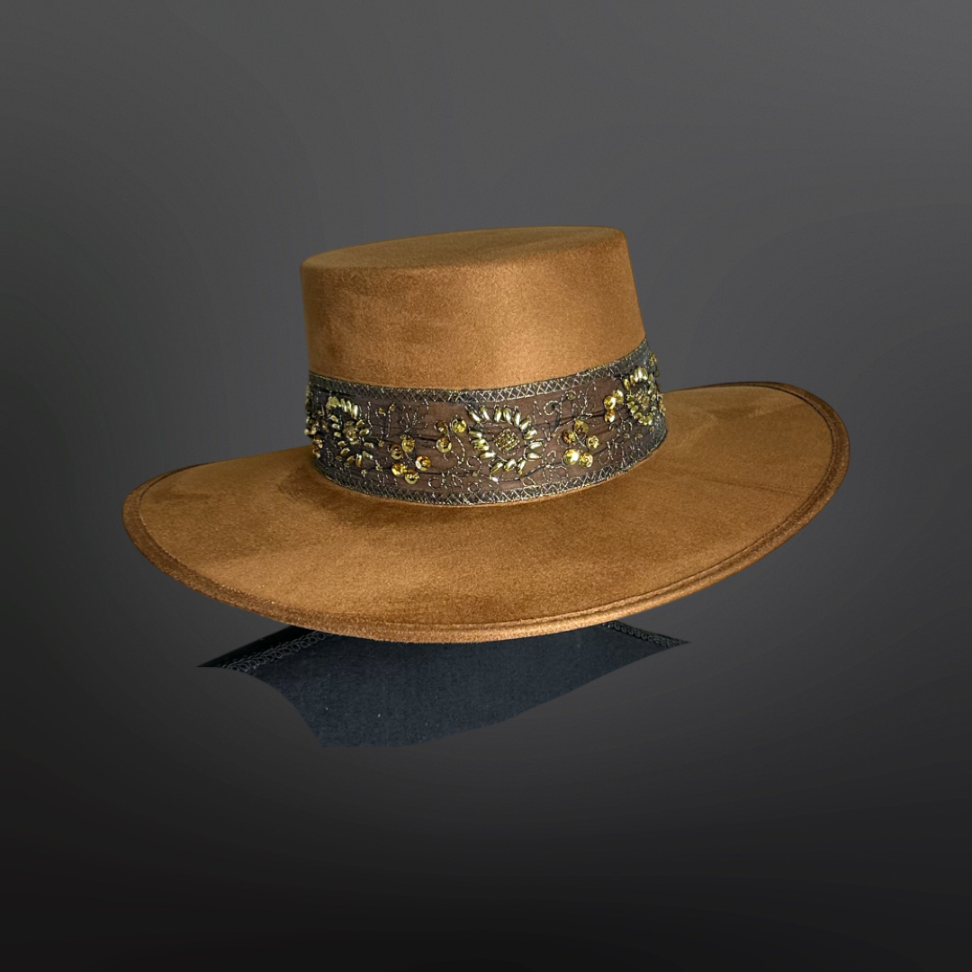 Boater Vegan Suede Embroidered band