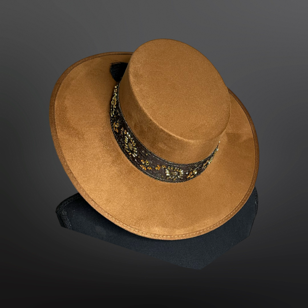 Boater Vegan Suede Embroidered band