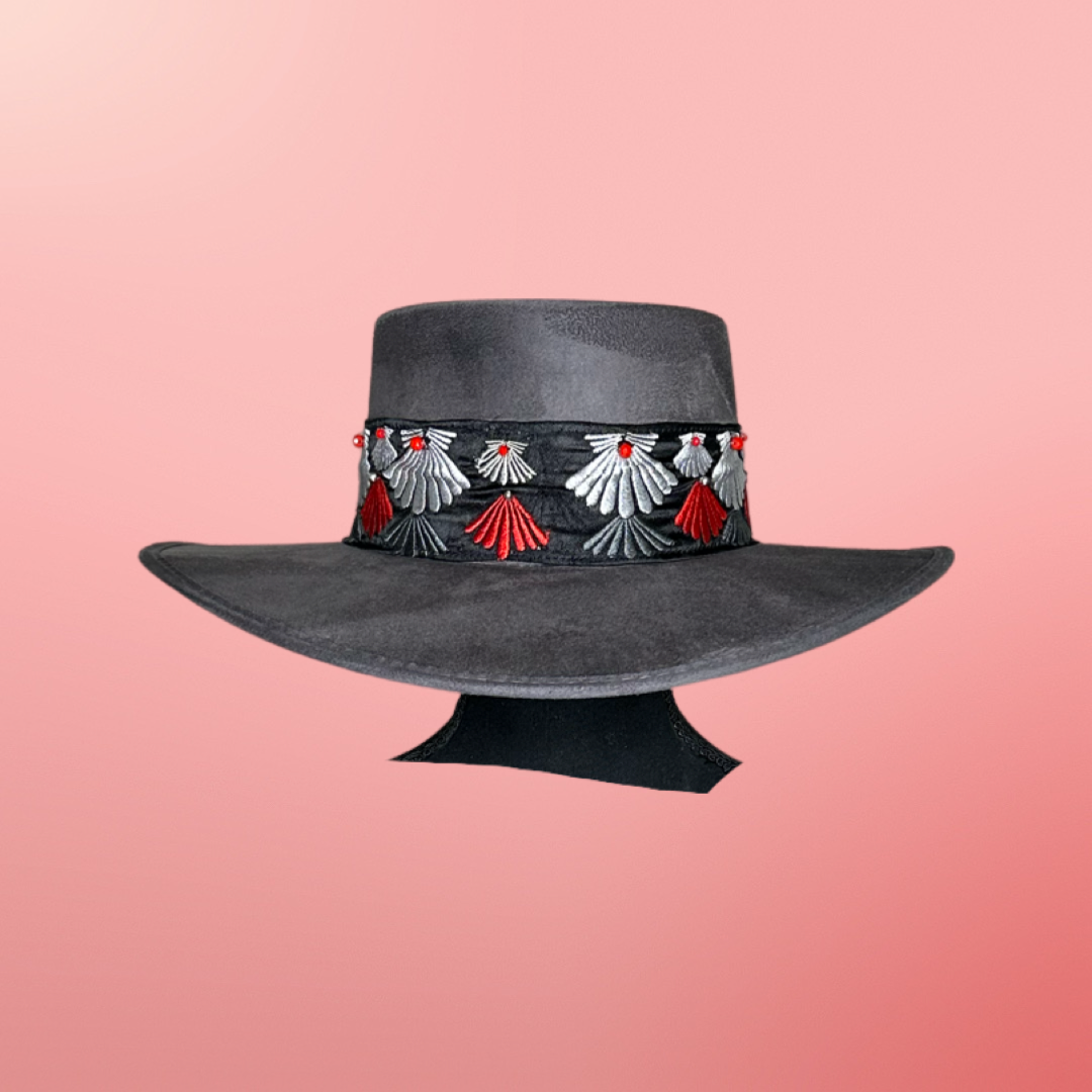Boater Vegan Suede Embroidered band