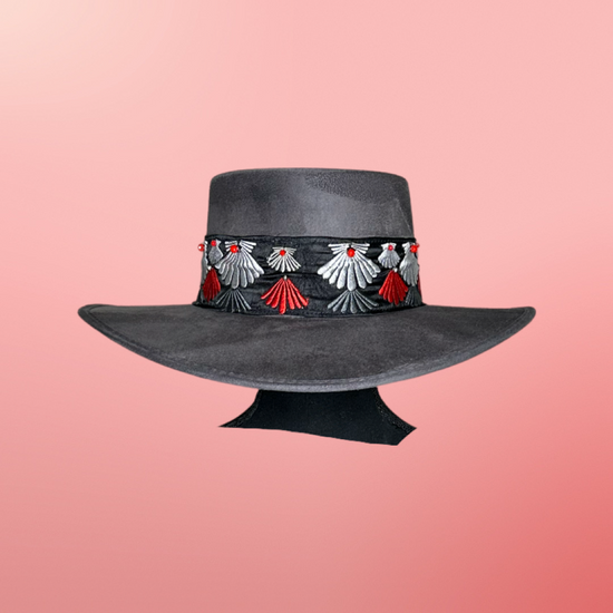 Boater Vegan Suede Embroidered band