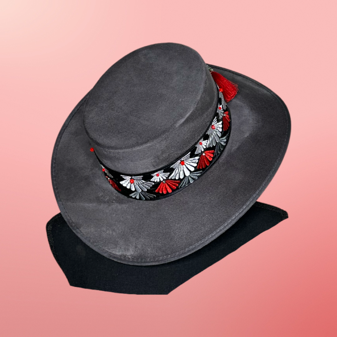 Boater Vegan Suede Embroidered band