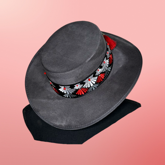Boater Vegan Suede Embroidered band