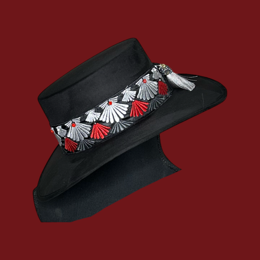 Boater Vegan Suede Embroidered band
