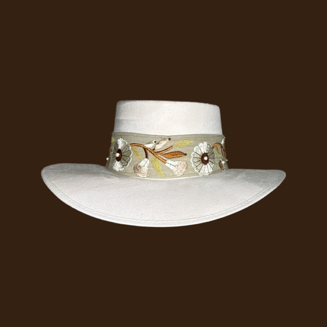 Boater Vegan Suede Embroidered band