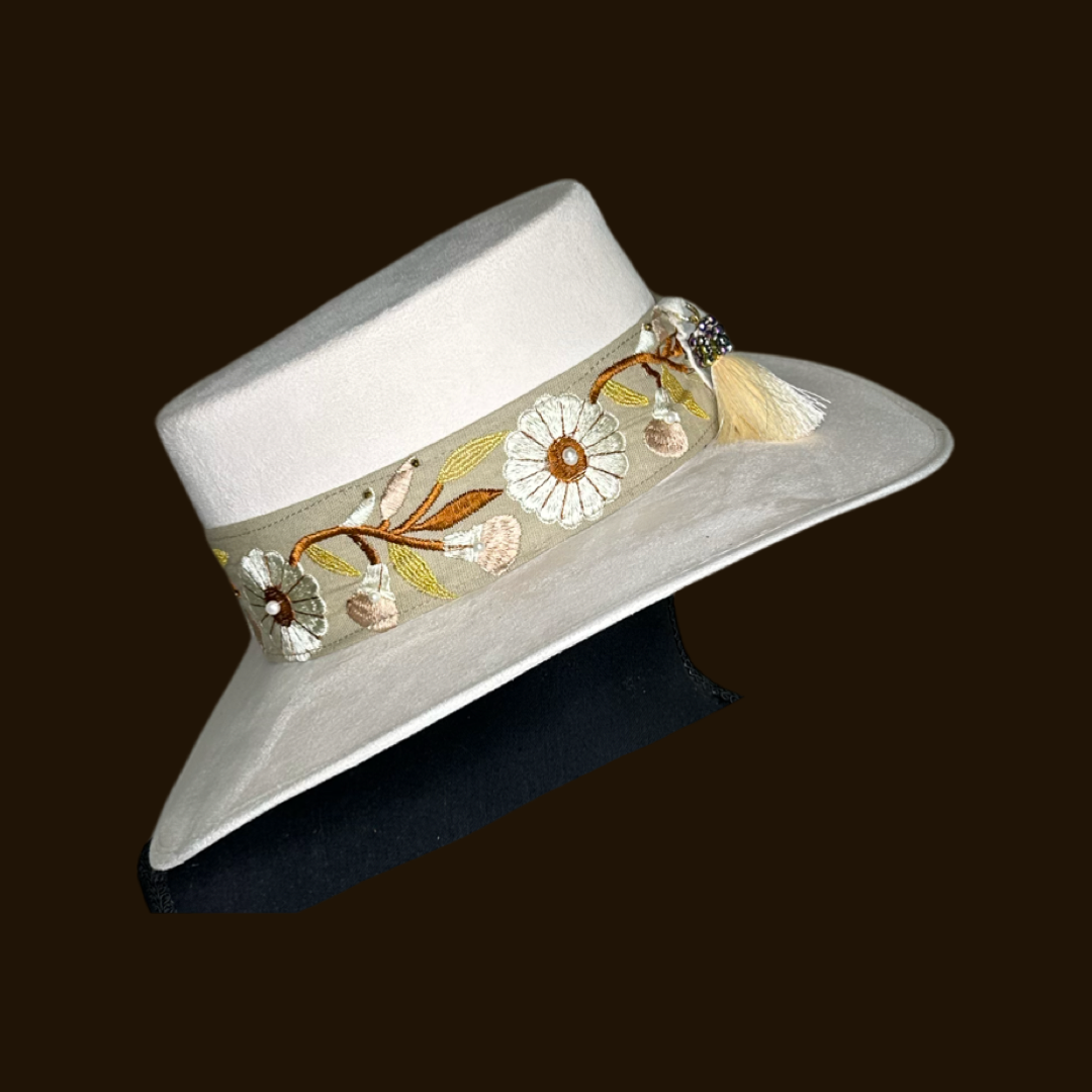 Boater Vegan Suede Embroidered band