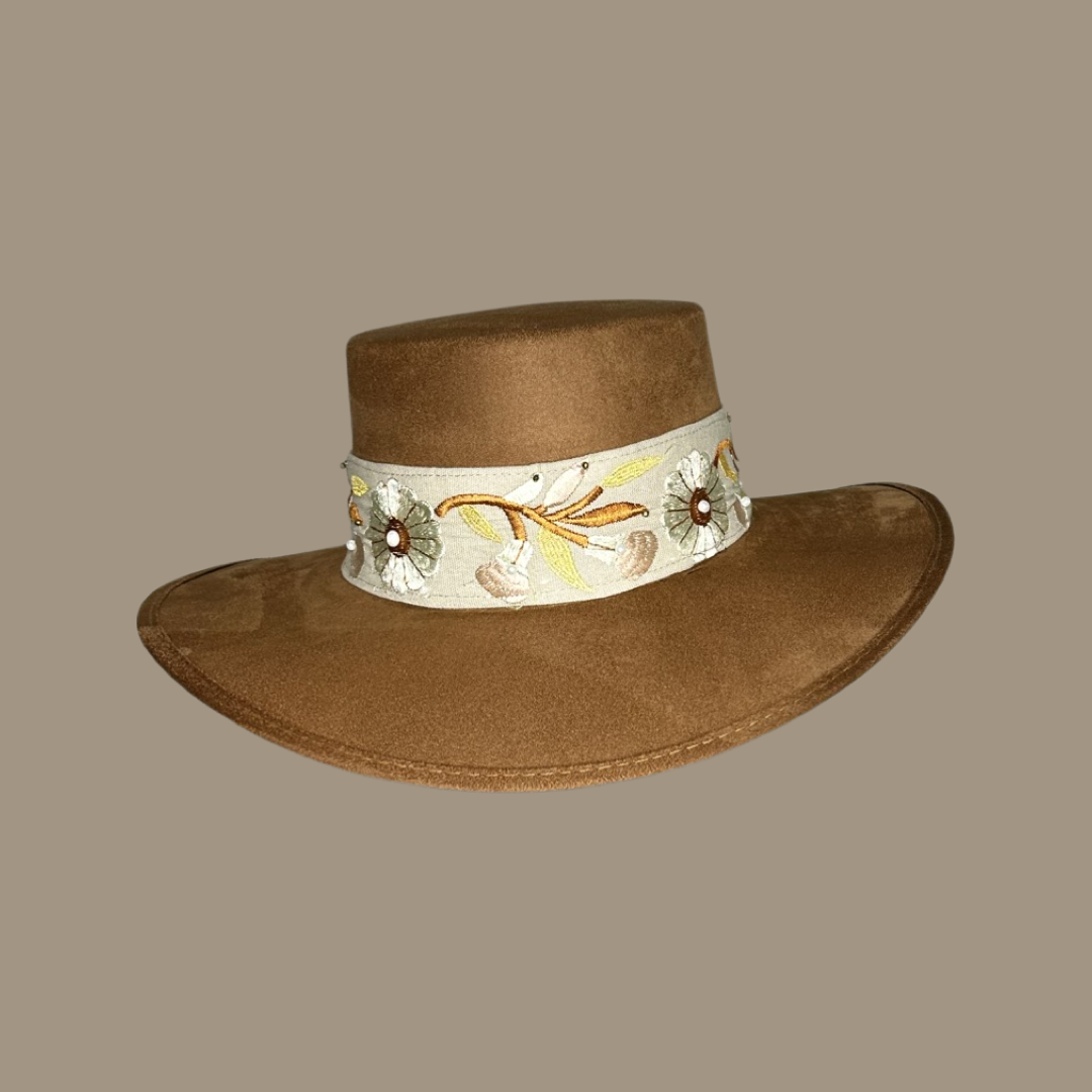 Boater Vegan Suede Embroidered band