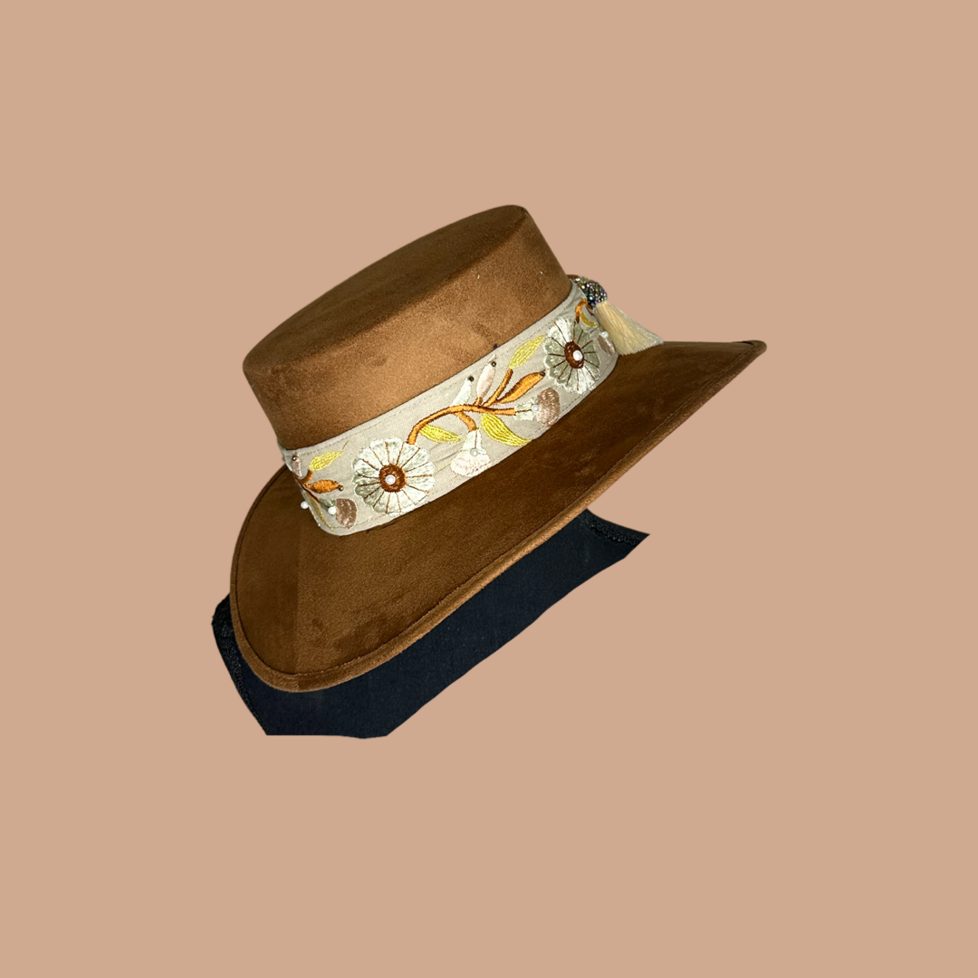 Boater Vegan Suede Embroidered band