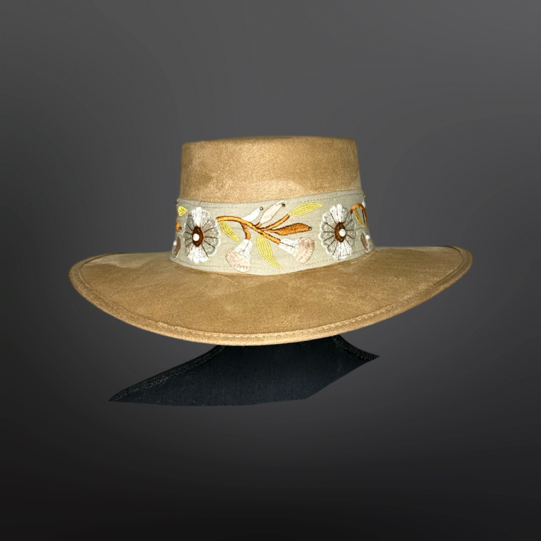 Boater Vegan Suede Embroidered band