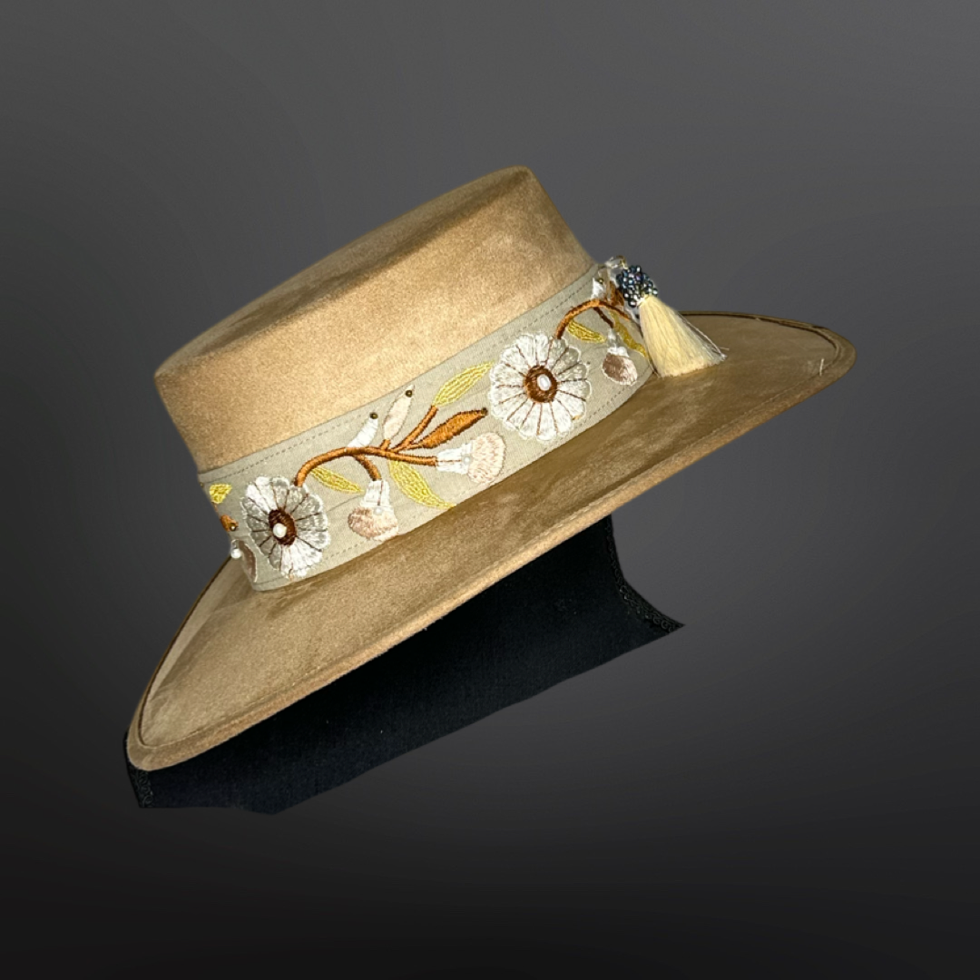 Boater Vegan Suede Embroidered band
