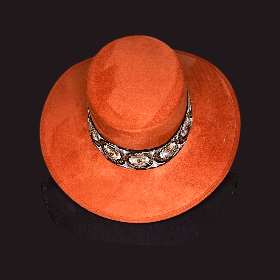 Boater Vegan Suede Embroidered band