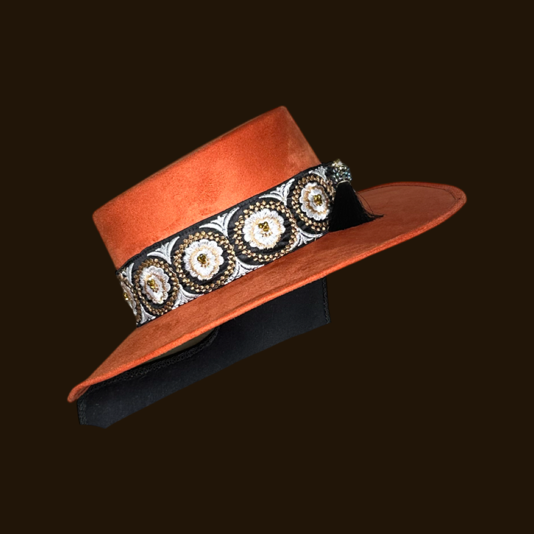 Boater Vegan Suede Embroidered band