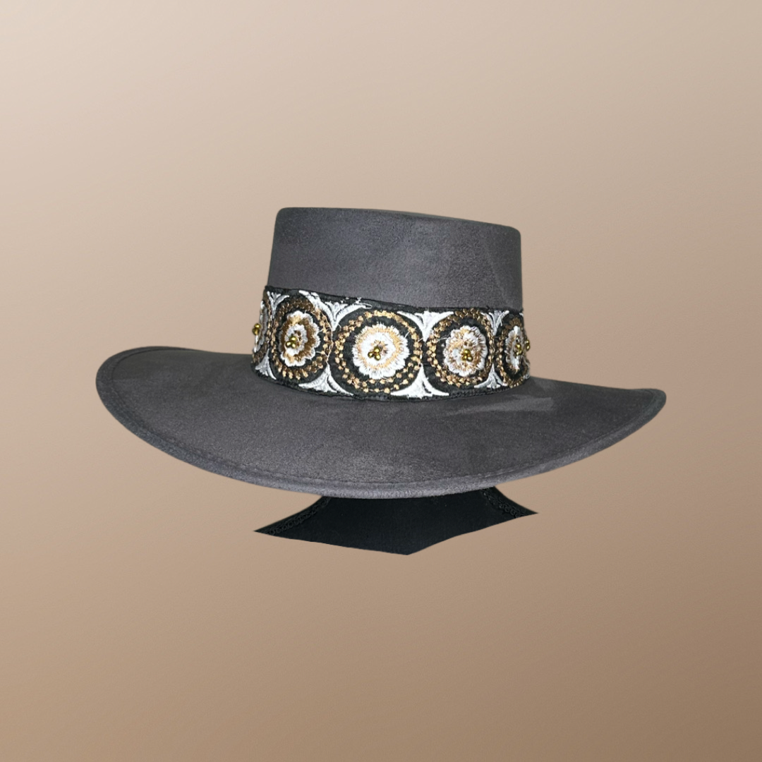 Boater Vegan Suede Embroidered band