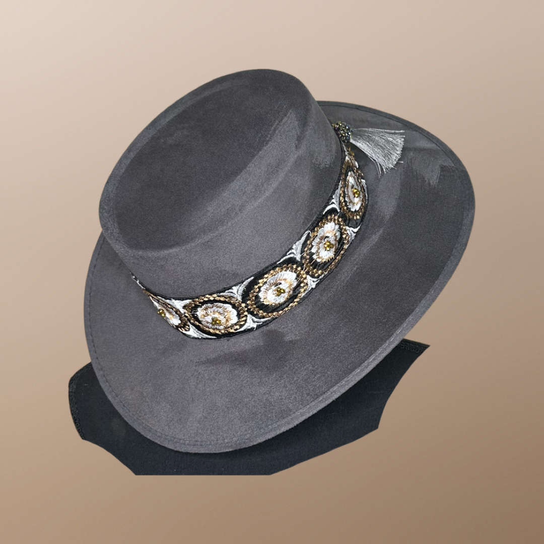 Boater Vegan Suede Embroidered band