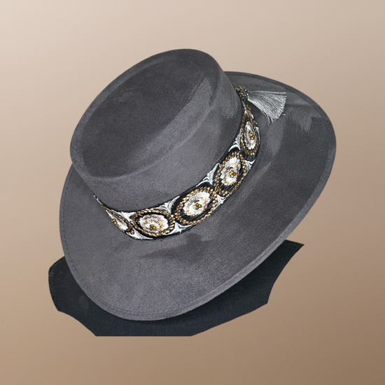Boater Vegan Suede Embroidered band