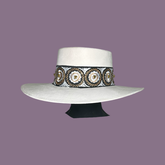 Boater Vegan Suede Embroidered band