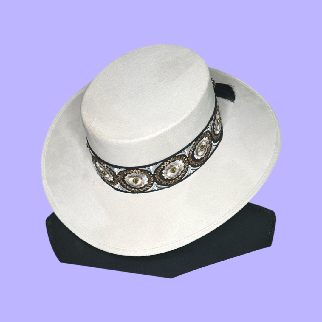 Boater Vegan Suede Embroidered band