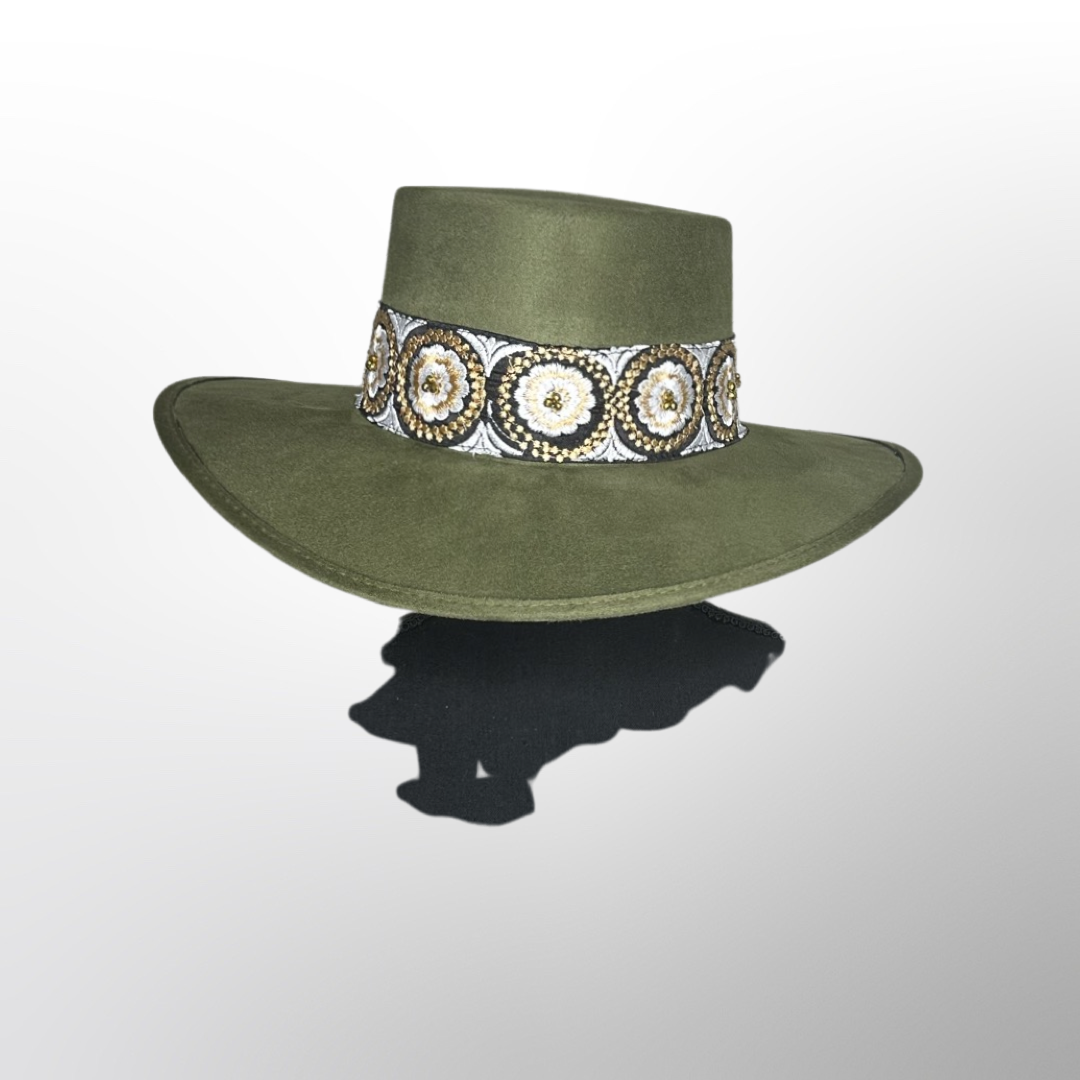 Boater Vegan Suede Embroidered band