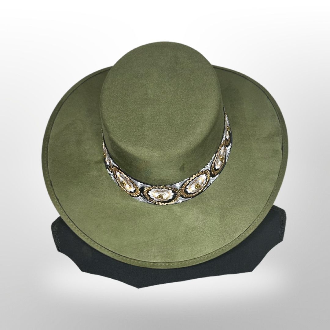 Boater Vegan Suede Embroidered band