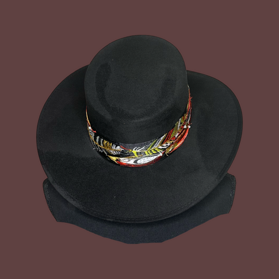 Boater Vegan Suede Embroidered band