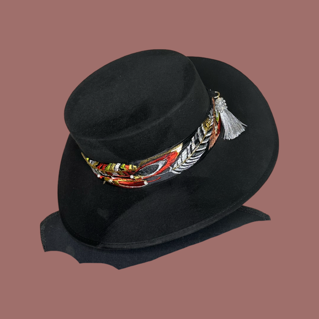 Boater Vegan Suede Embroidered band