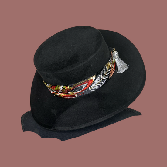 Boater Vegan Suede Embroidered band