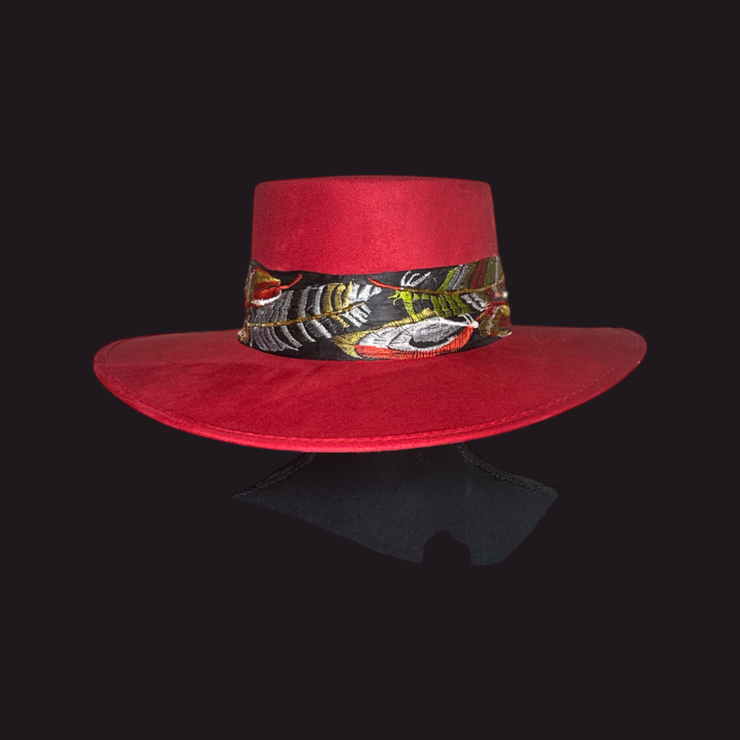 Boater Vegan Suede Embroidered band