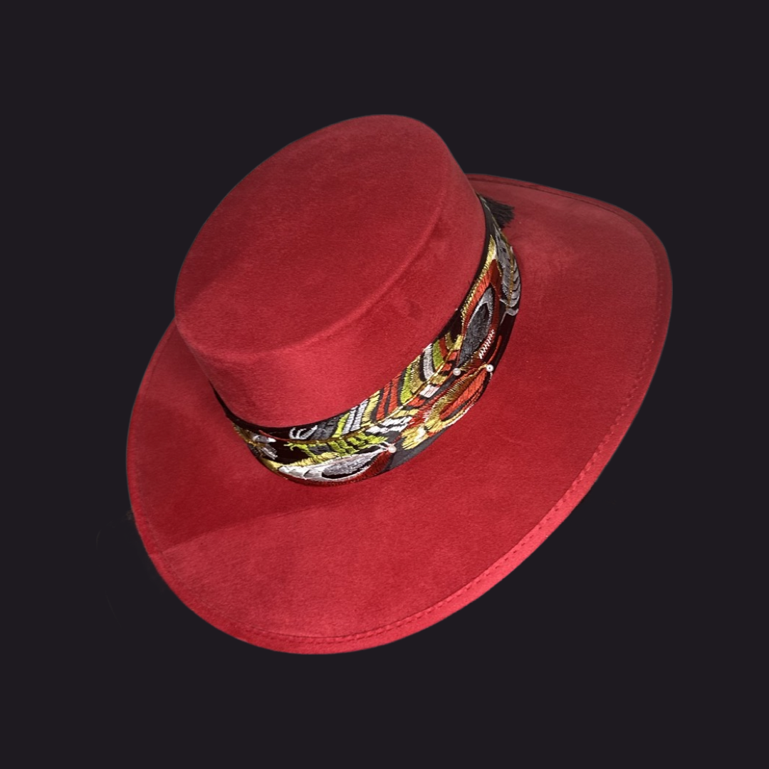 Boater Vegan Suede Embroidered band