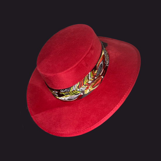 Boater Vegan Suede Embroidered band