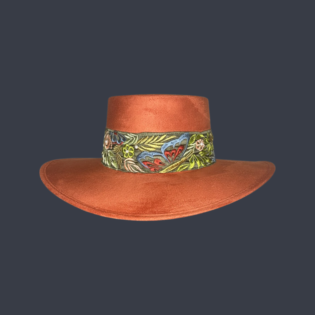 Boater Vegan Suede Embroidered band