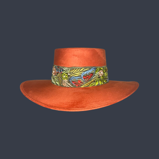 Boater Vegan Suede Embroidered band