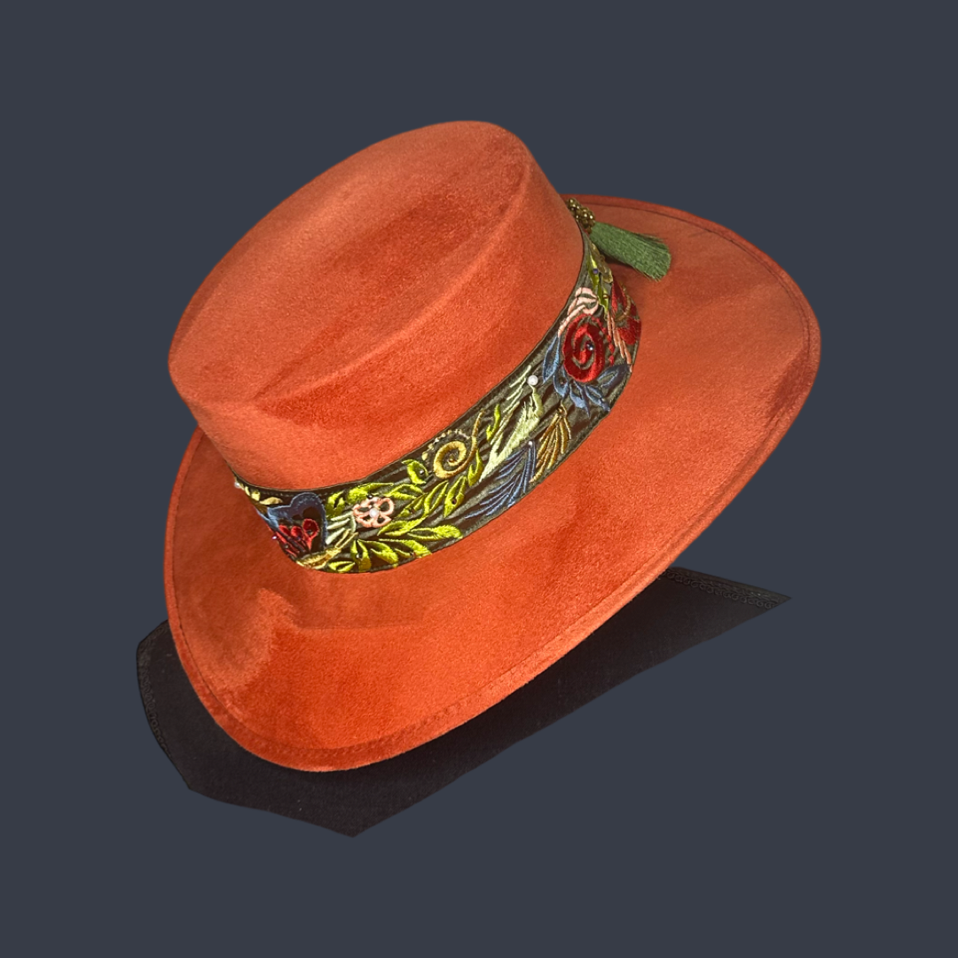 Boater Vegan Suede Embroidered band