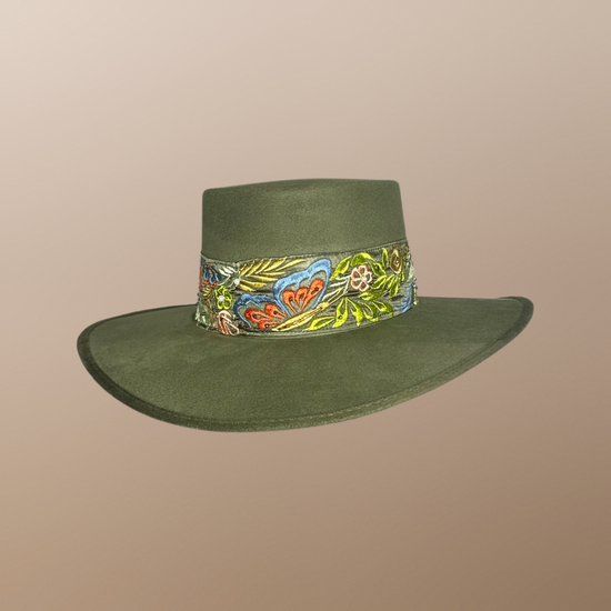 Boater Vegan Suede Embroidered band
