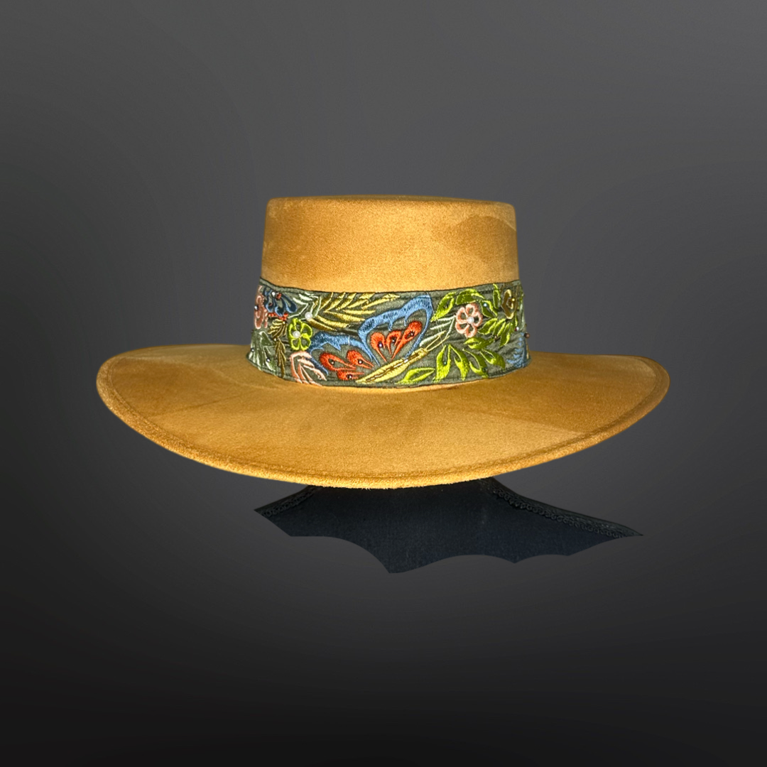 Boater Vegan Suede Embroidered band