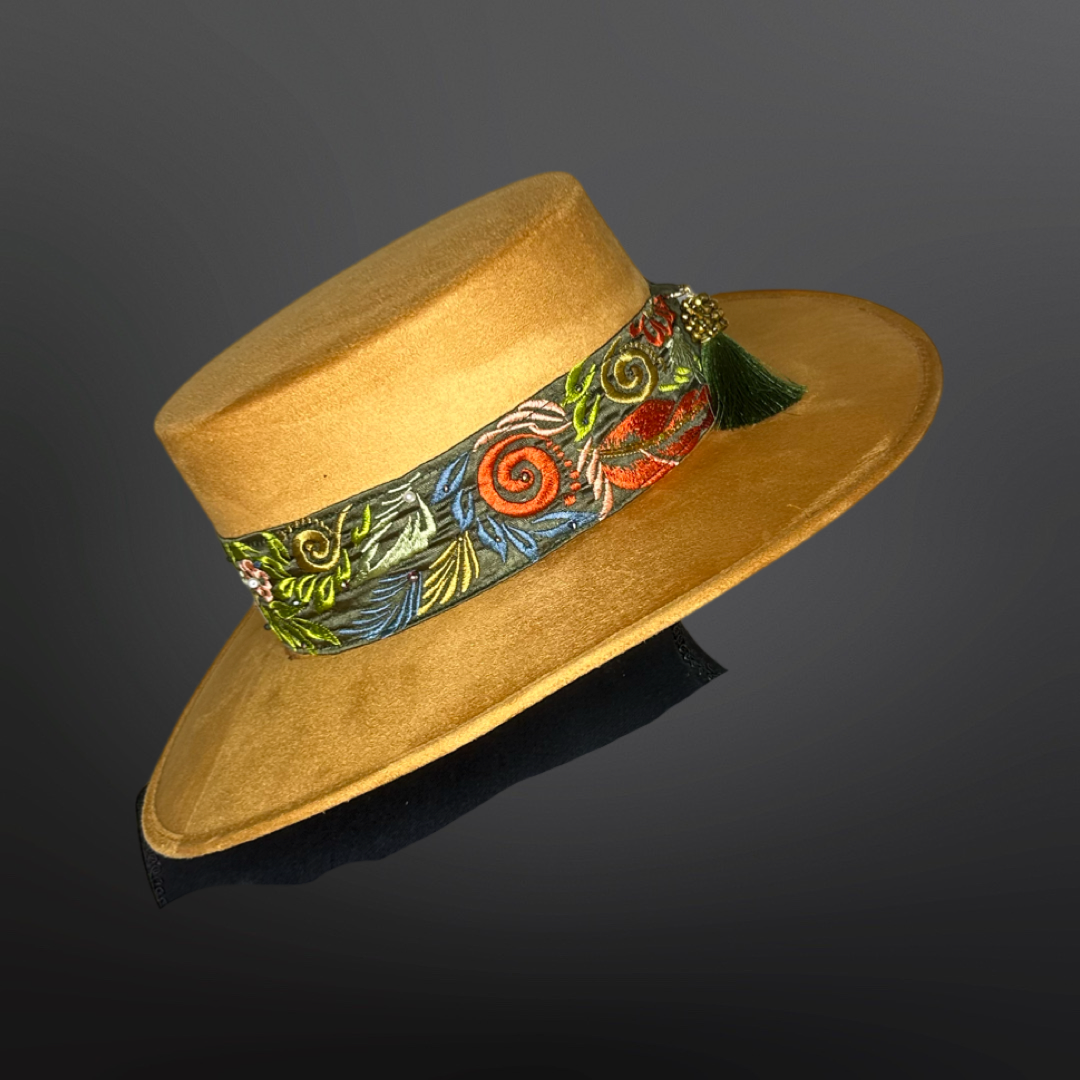 Boater Vegan Suede Embroidered band