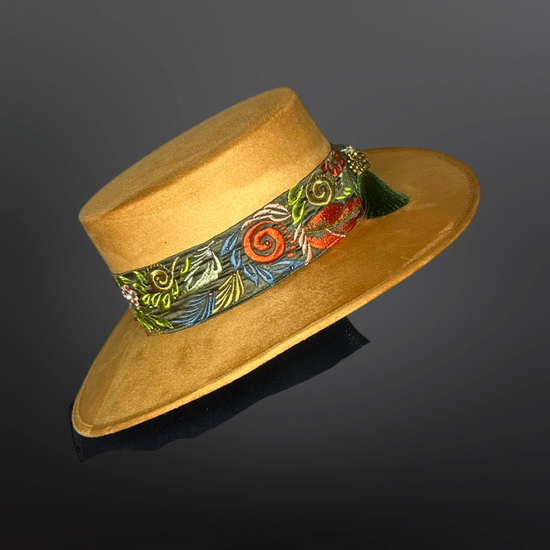 Boater Vegan Suede Embroidered band